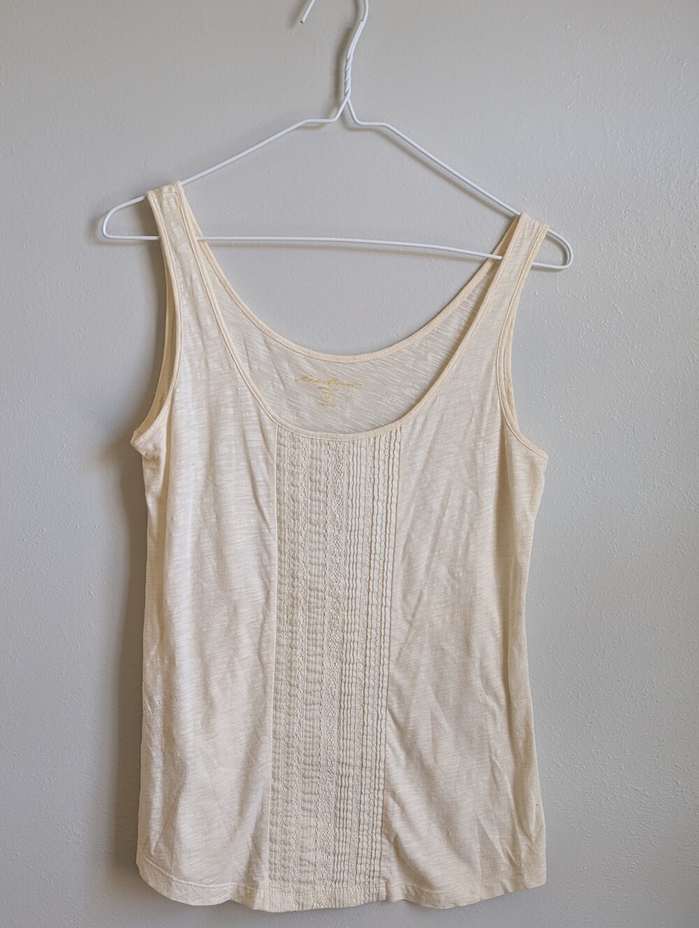 Eddie Bauer Cream Crochet-Panel Boho Tank Top